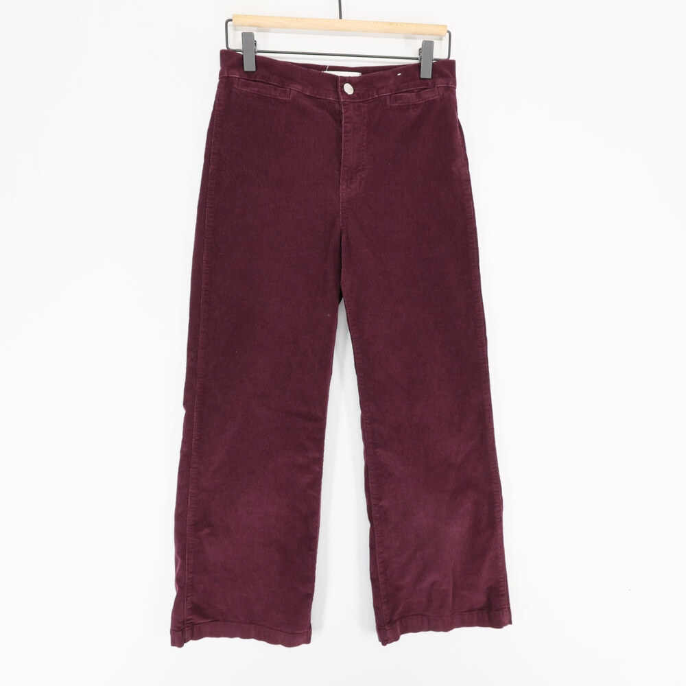 Madewell Pants Womens 26P Burgundy Corduroy Wide Leg High Rise Stretch Petite